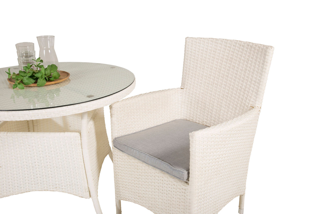 Venture Home Volta Dining Table - White - ø90+Malin Arm Chair with cushion - White / Grey cushion_2