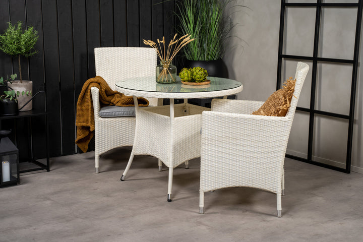 Venture Home Volta Dining Table - White - ø90+Malin Arm Chair with cushion - White / Grey cushion_2