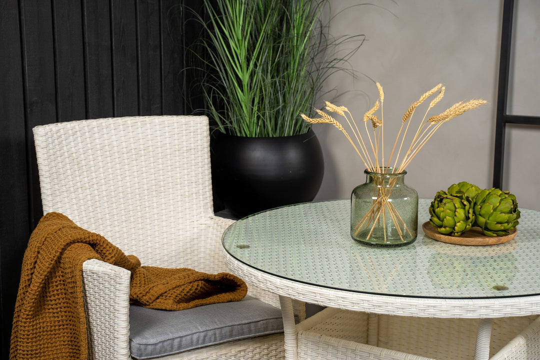 Venture Home Volta Dining Table - White - ø90+Malin Arm Chair with cushion - White / Grey cushion_2