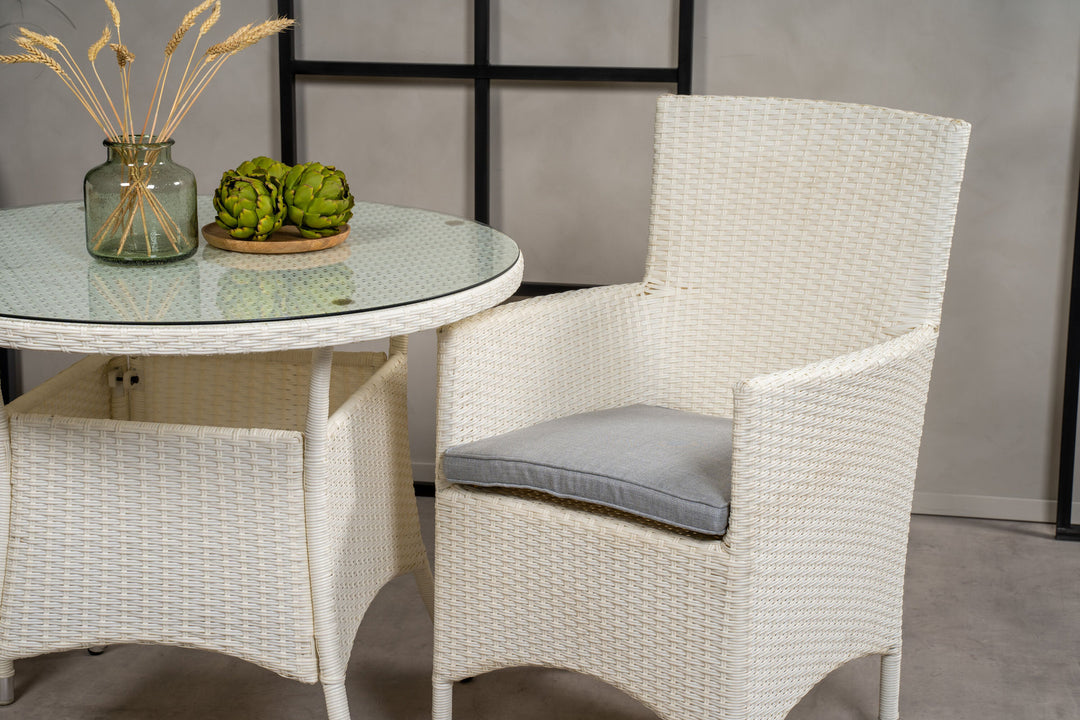 Venture Home Volta Dining Table - White - ø90+Malin Arm Chair with cushion - White / Grey cushion_2