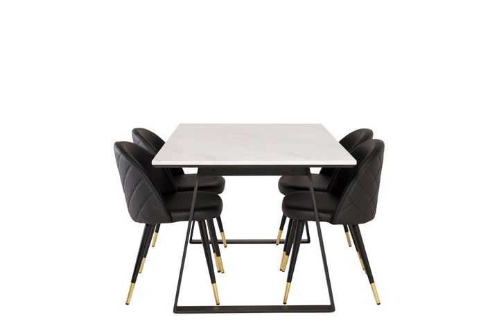 Venture Home Estelle Dining Table 140*90 - White Marble / Black Legs+Velvet dining chair bras
