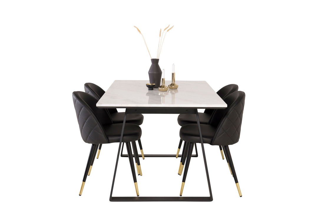 Venture Home Estelle Dining Table 140*90 - White Marble / Black Legs+Velvet dining chair bras