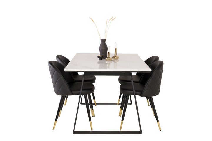 Venture Home Estelle Dining Table 140*90 - White Marble / Black Legs+Velvet dining chair bras