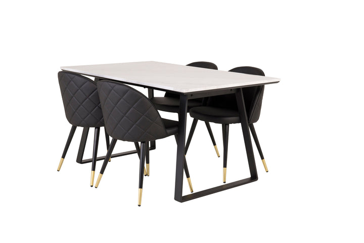 Venture Home Estelle Dining Table 140*90 - White Marble / Black Legs+Velvet dining chair bras