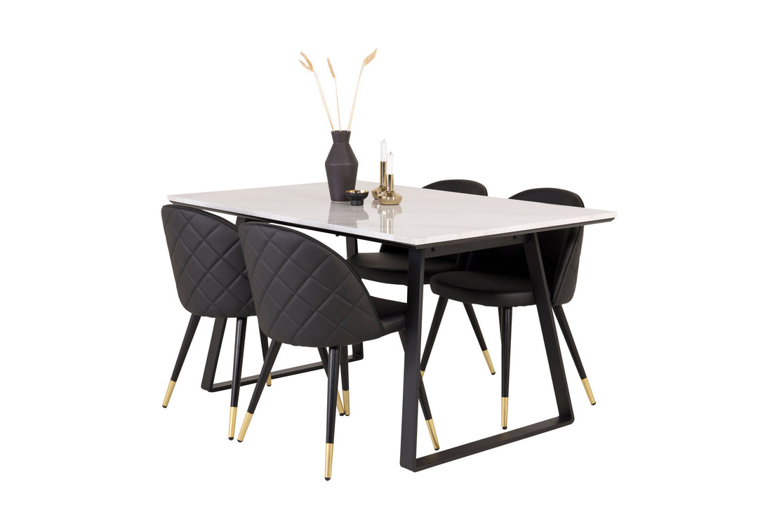 Venture Home Estelle Dining Table 140*90 - White Marble / Black Legs+Velvet dining chair bras