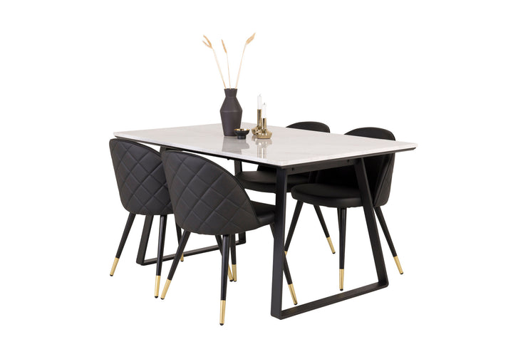 Venture Home Estelle Dining Table 140*90 - White Marble / Black Legs+Velvet dining chair bras