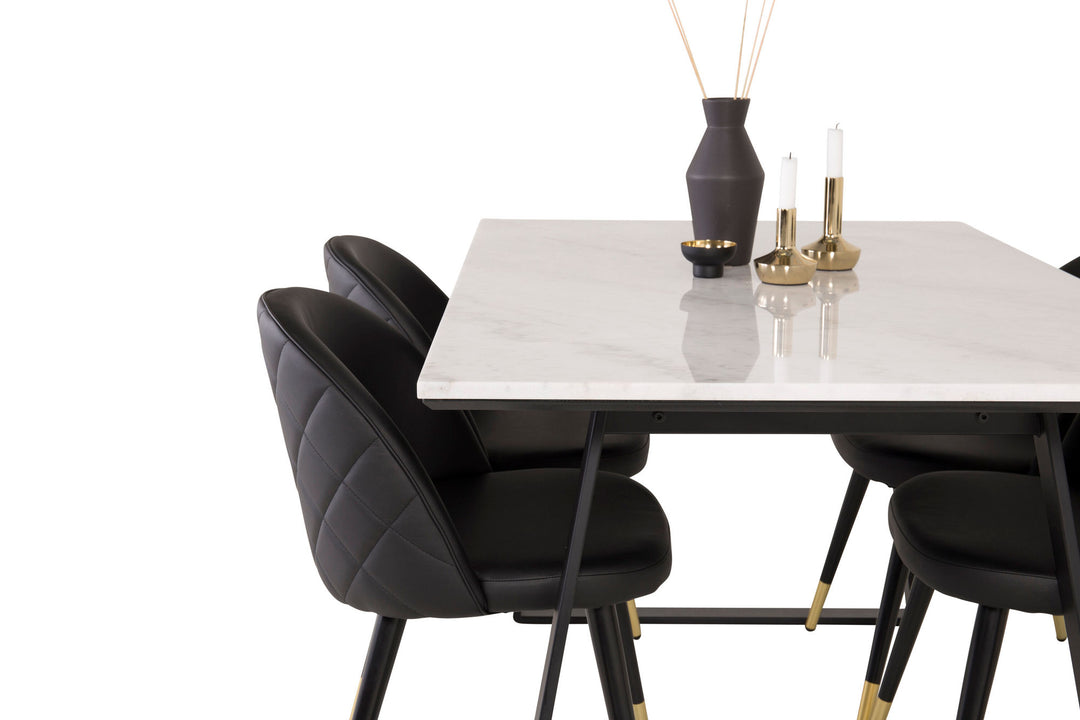 Venture Home Estelle Dining Table 140*90 - White Marble / Black Legs+Velvet dining chair bras