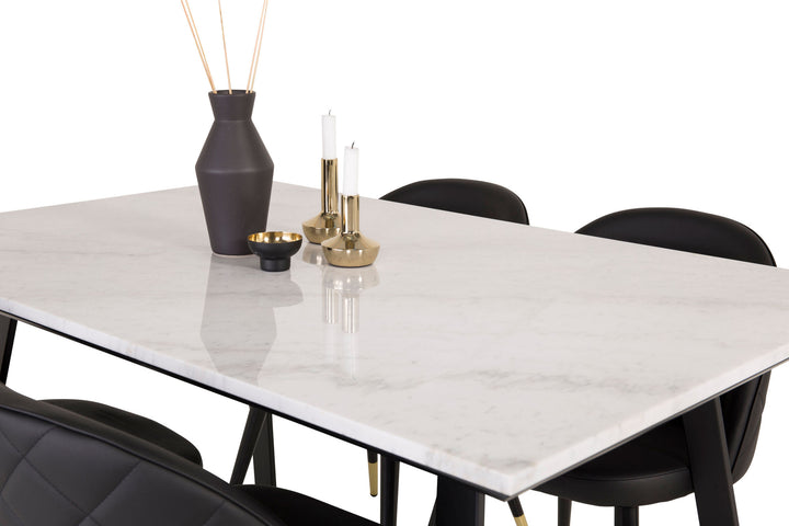 Venture Home Estelle Dining Table 140*90 - White Marble / Black Legs+Velvet dining chair bras