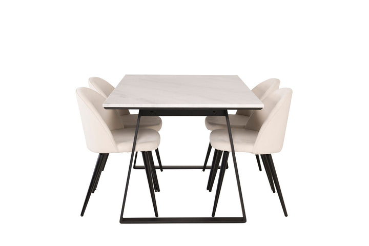 Venture Home Estelle Dining Table 140*90 - White Marble / Black Legs+Velvet Dining Chair -