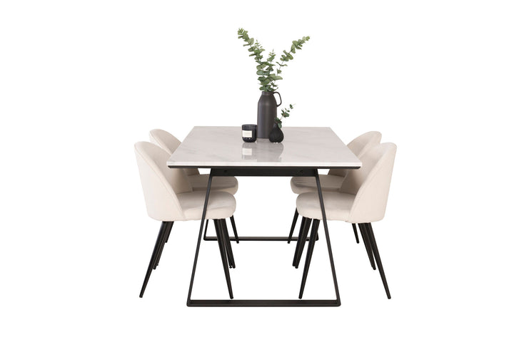 Venture Home Estelle Dining Table 140*90 - White Marble / Black Legs+Velvet Dining Chair -