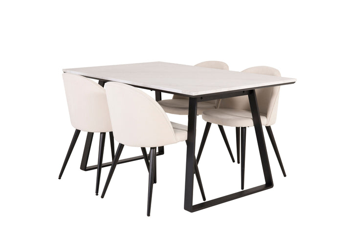 Venture Home Estelle Dining Table 140*90 - White Marble / Black Legs+Velvet Dining Chair -