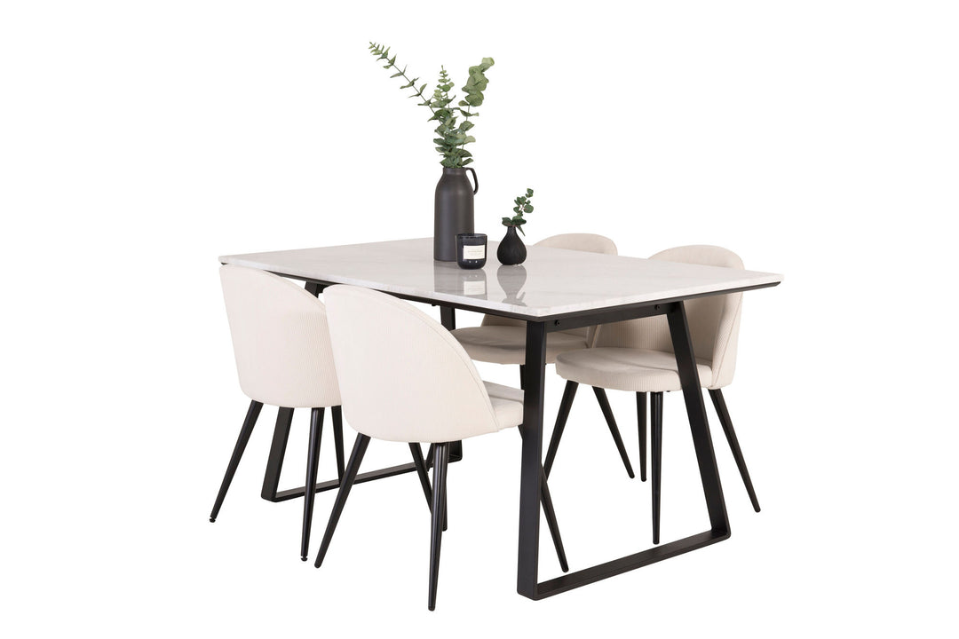 Venture Home Estelle Dining Table 140*90 - White Marble / Black Legs+Velvet Dining Chair -
