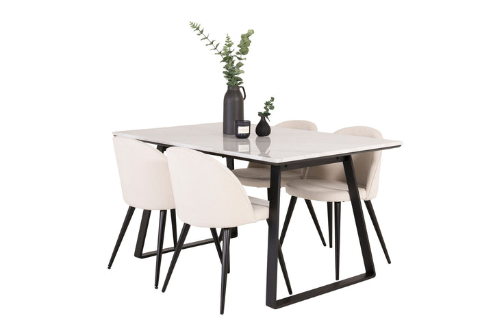 Venture Home Estelle Dining Table 140*90 - White Marble / Black Legs+Velvet Dining Chair -