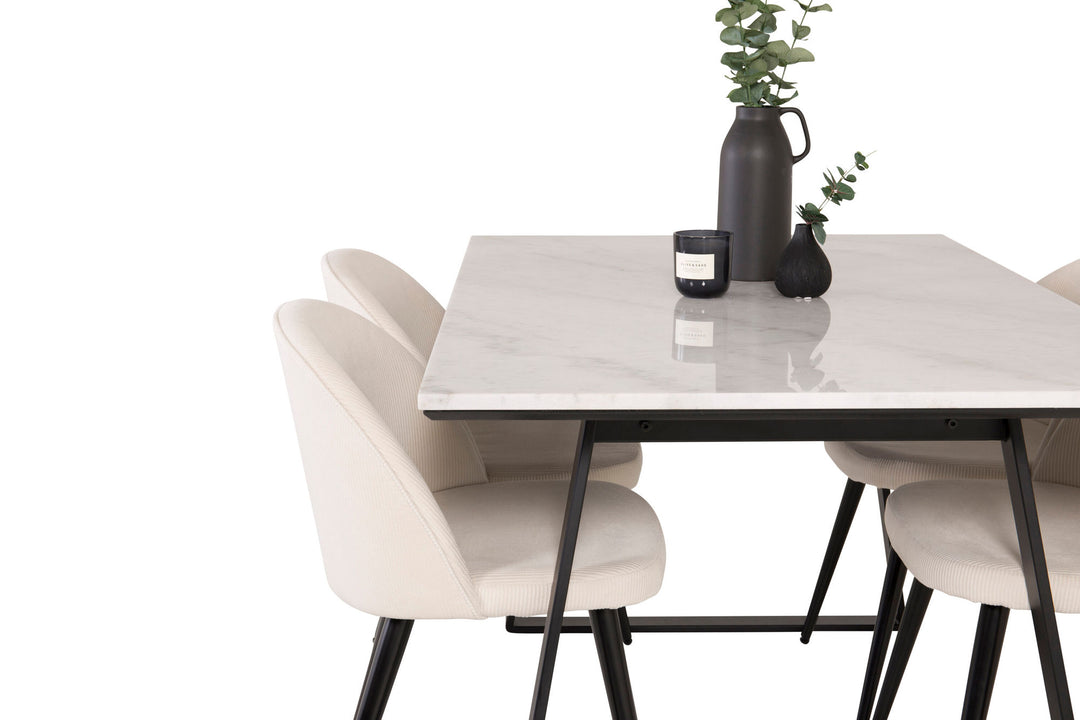 Venture Home Estelle Dining Table 140*90 - White Marble / Black Legs+Velvet Dining Chair -