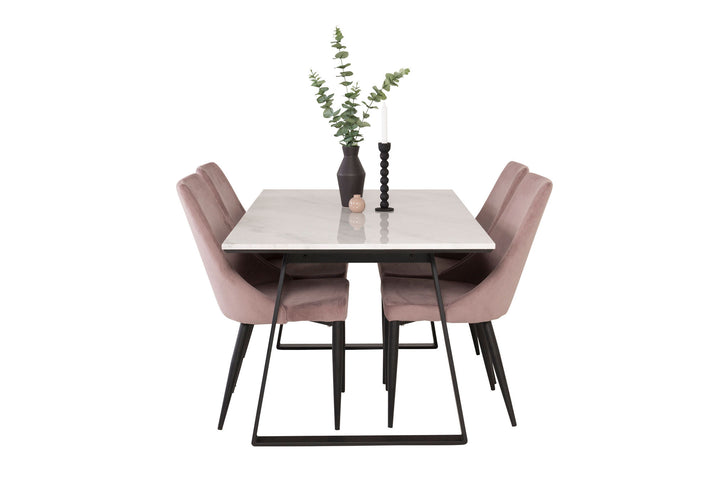 Venture Home Estelle Dining Table 140*90 - White Marble / Black Legs +Leone Dining Chair - Black Legs / Dusty PinkCorduroy _4