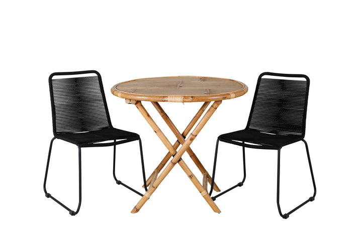 Venture Home Cane Café table ø80cm - Bamboo+Lindos Stacking Chair - Black Alu / Black Rope_2