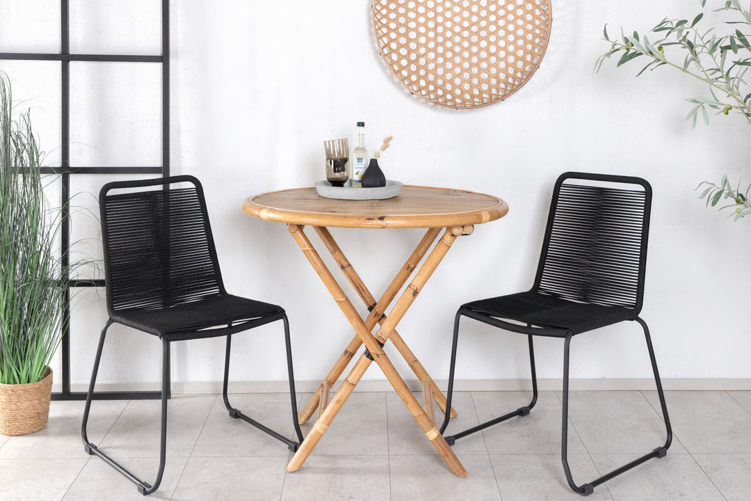Venture Home Cane Café table ø80cm - Bamboo+Lindos Stacking Chair - Black Alu / Black Rope_2