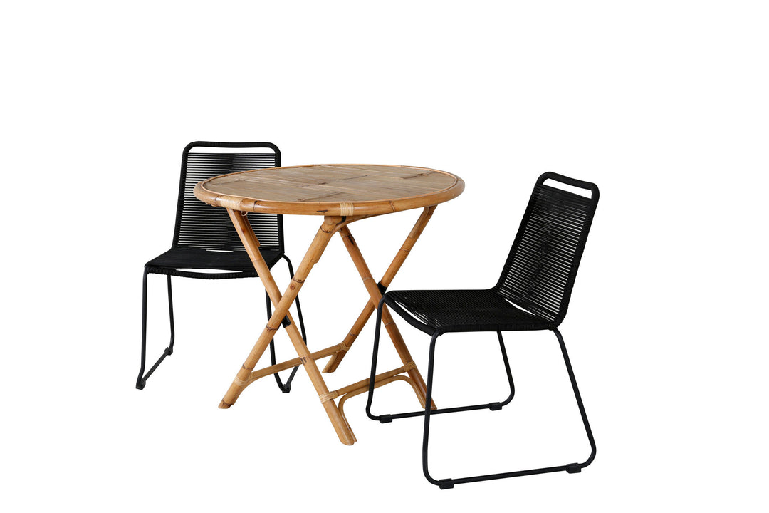 Venture Home Cane Café table ø80cm - Bamboo+Lindos Stacking Chair - Black Alu / Black Rope_2