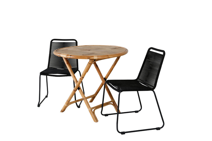 Venture Home Cane Café table ø80cm - Bamboo+Lindos Stacking Chair - Black Alu / Black Rope_2