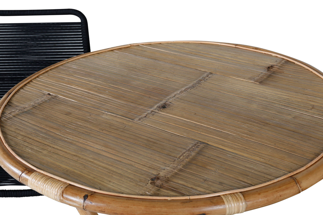 Venture Home Cane Café table ø80cm - Bamboo+Lindos Stacking Chair - Black Alu / Black Rope_2