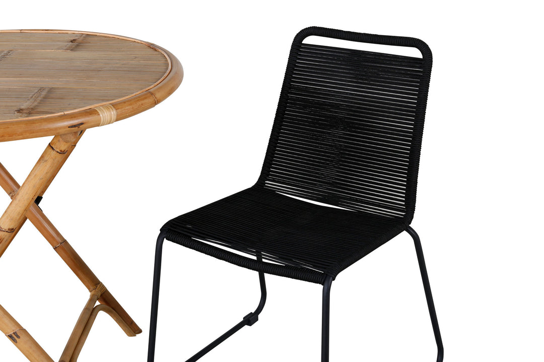 Venture Home Cane Café table ø80cm - Bamboo+Lindos Stacking Chair - Black Alu / Black Rope_2