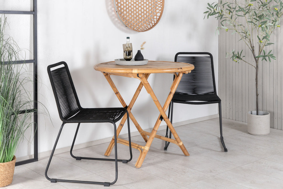 Venture Home Cane Café table ø80cm - Bamboo+Lindos Stacking Chair - Black Alu / Black Rope_2