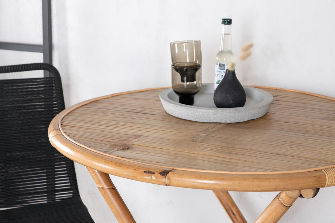 Venture Home Cane Café table ø80cm - Bamboo+Lindos Stacking Chair - Black Alu / Black Rope_2