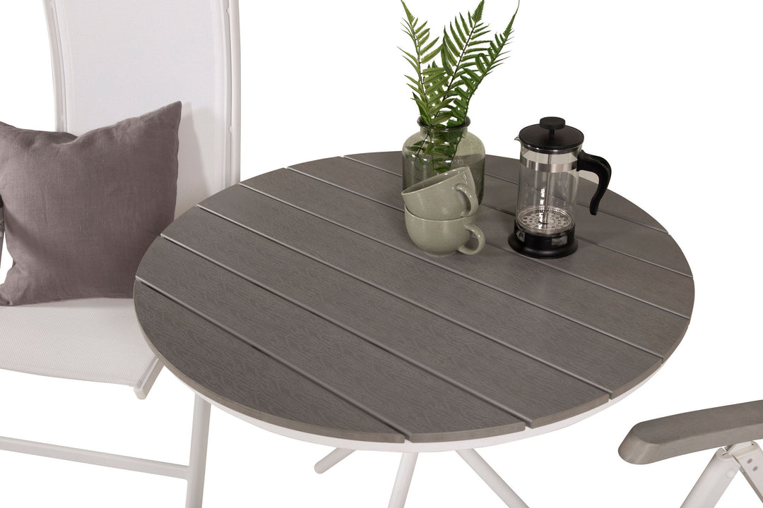 Venture Home Parma cafébord ø90 - Hvid Alu / Grå Aintwood+Albany Stol 5:pos - Hvid Alu /