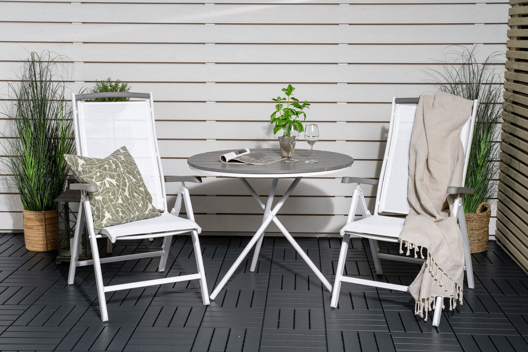 Venture Home Parma cafébord ø90 - Hvid Alu / Grå Aintwood+Albany Stol 5:pos - Hvid Alu /