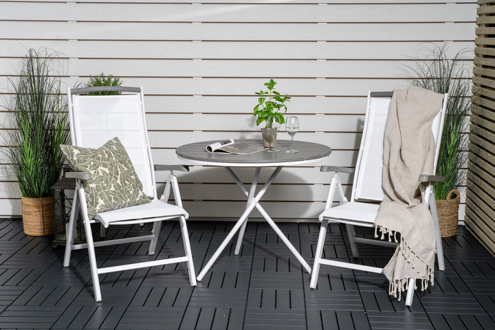 Venture Home Parma cafébord ø90 - Hvid Alu / Grå Aintwood+Albany Stol 5:pos - Hvid Alu /