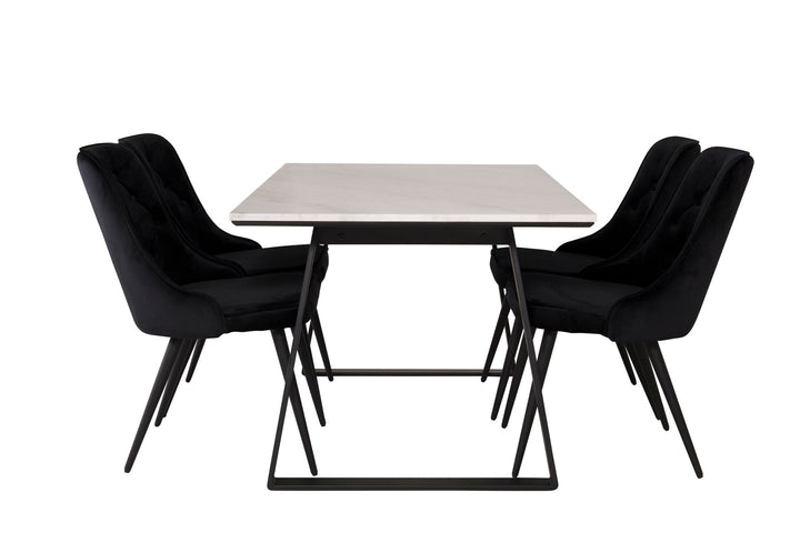 Venture Home Estelle Dining Table 140*90 - White Marble / Black Legs - Velvet Deluxe Dining Chair - Black legs / Black velvet 4