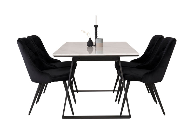 Venture Home Estelle Dining Table 140*90 - White Marble / Black Legs - Velvet Deluxe Dining Chair - Black legs / Black velvet 4