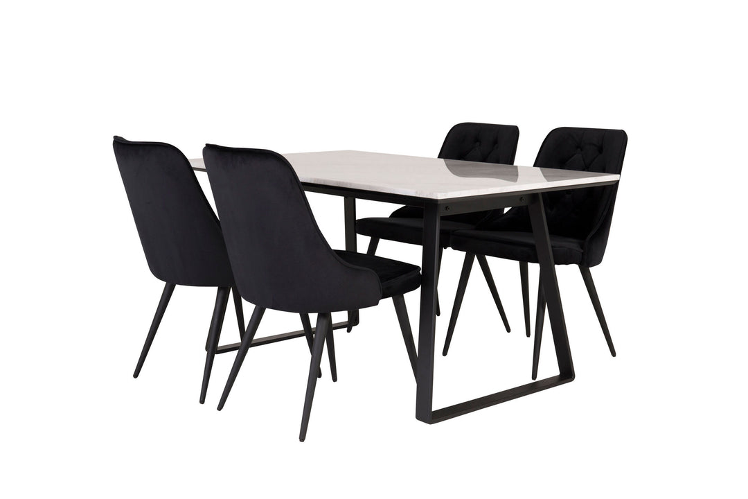 Venture Home Estelle Dining Table 140*90 - White Marble / Black Legs - Velvet Deluxe Dining Chair - Black legs / Black velvet 4