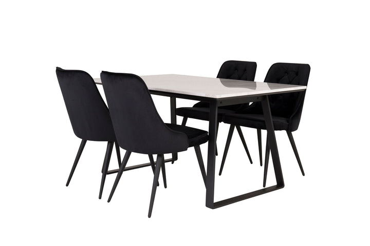 Venture Home Estelle Dining Table 140*90 - White Marble / Black Legs - Velvet Deluxe Dining Chair - Black legs / Black velvet 4