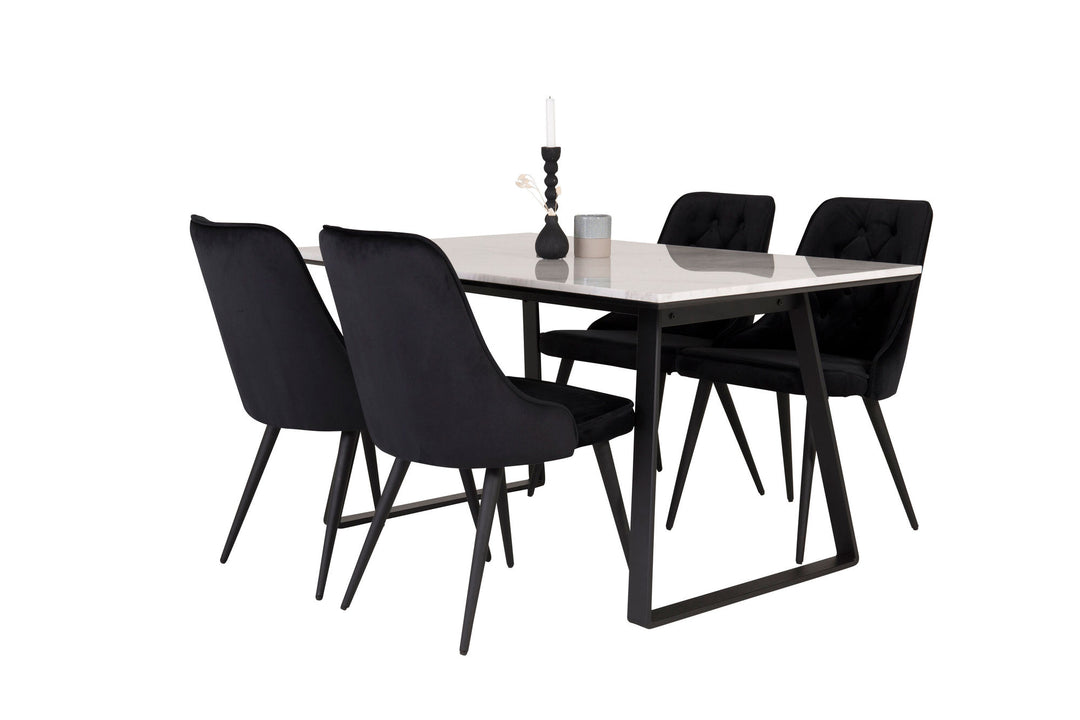 Venture Home Estelle Dining Table 140*90 - White Marble / Black Legs - Velvet Deluxe Dining Chair - Black legs / Black velvet 4