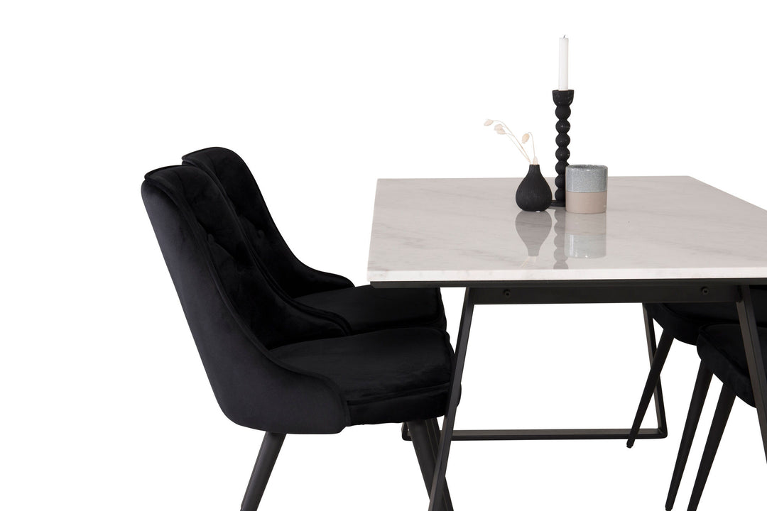 Venture Home Estelle Dining Table 140*90 - White Marble / Black Legs - Velvet Deluxe Dining Chair - Black legs / Black velvet 4