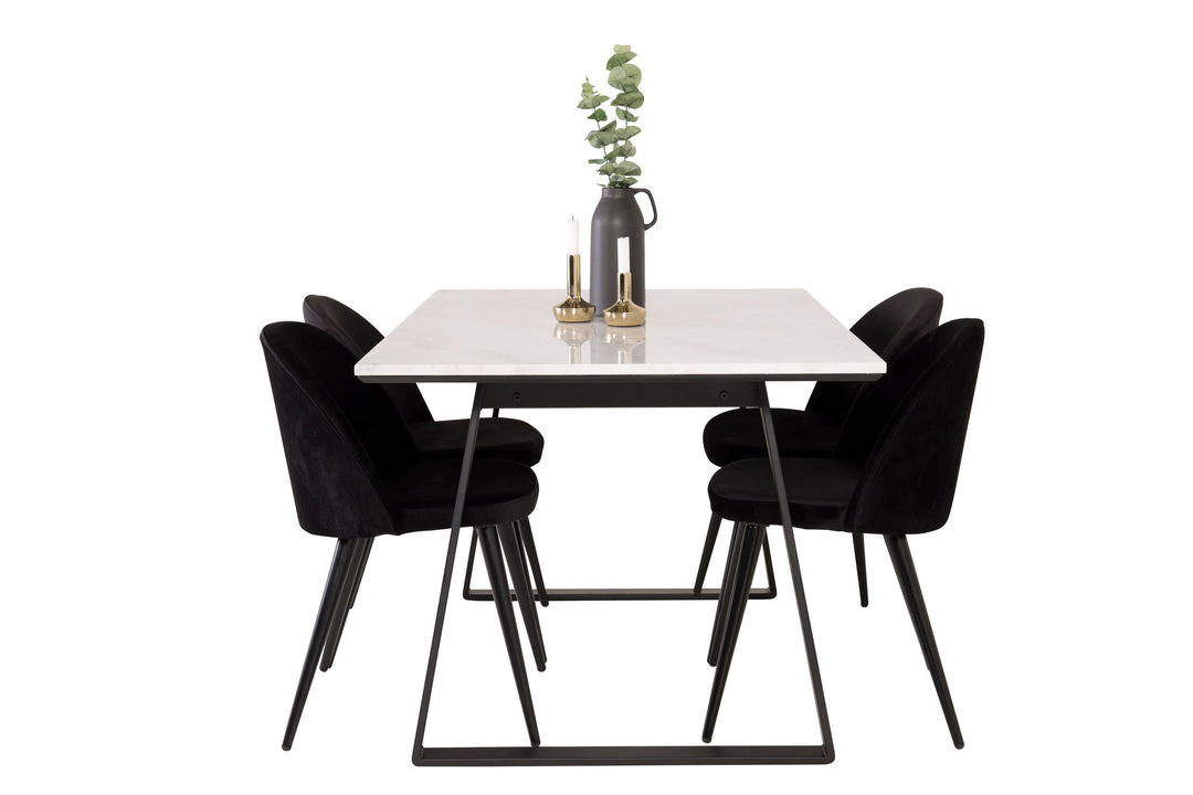 Venture Home Estelle Dining Table 140*90 - White Marble / Black Legs - Velvet Dining Chair - Black / Black 4