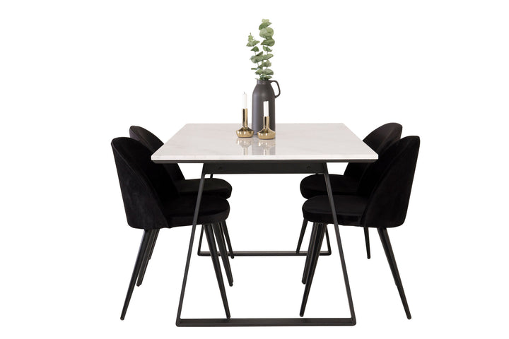 Venture Home Estelle Dining Table 140*90 - White Marble / Black Legs - Velvet Dining Chair - Black / Black 4