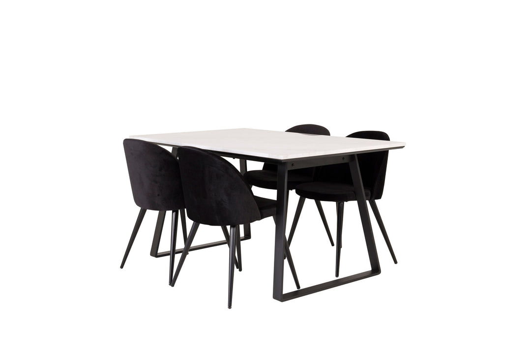 Venture Home Estelle Dining Table 140*90 - White Marble / Black Legs - Velvet Dining Chair - Black / Black 4