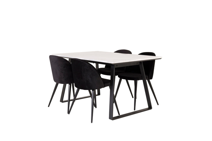 Venture Home Estelle Dining Table 140*90 - White Marble / Black Legs - Velvet Dining Chair - Black / Black 4