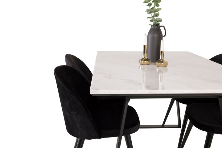 Venture Home Estelle Dining Table 140*90 - White Marble / Black Legs - Velvet Dining Chair - Black / Black 4
