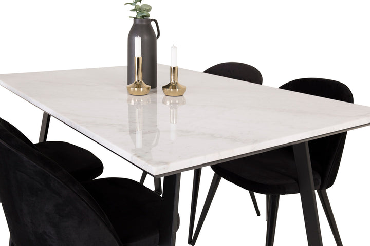 Venture Home Estelle Dining Table 140*90 - White Marble / Black Legs - Velvet Dining Chair - Black / Black 4