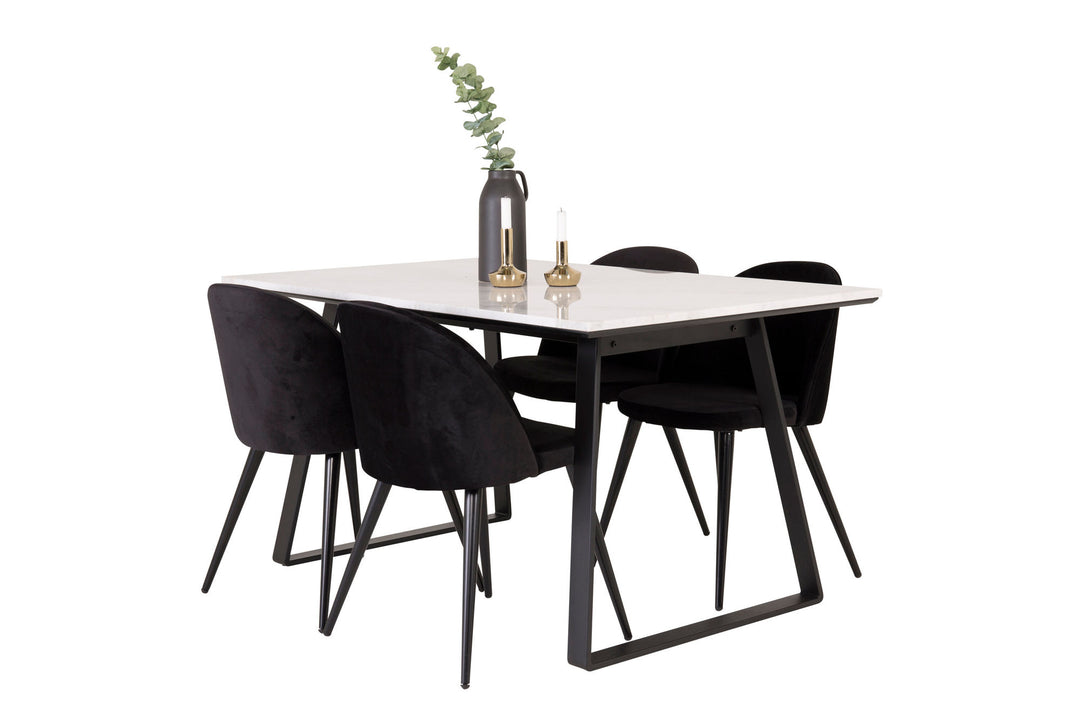 Venture Home Estelle Dining Table 140*90 - White Marble / Black Legs - Velvet Dining Chair - Black / Black 4
