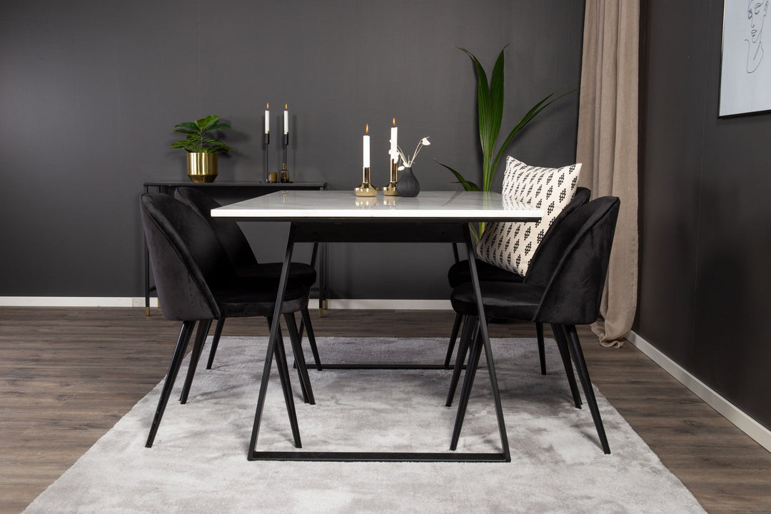 Venture Home Estelle Dining Table 140*90 - White Marble / Black Legs - Velvet Dining Chair - Black / Black 4