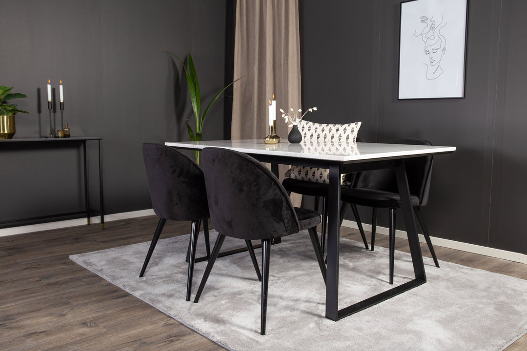 Venture Home Estelle Dining Table 140*90 - White Marble / Black Legs - Velvet Dining Chair - Black / Black 4