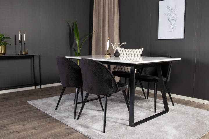 Venture Home Estelle Dining Table 140*90 - White Marble / Black Legs - Velvet Dining Chair - Black / Black 4