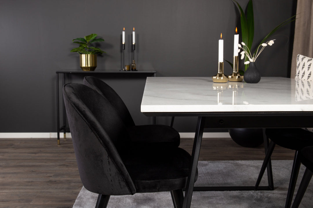 Venture Home Estelle Dining Table 140*90 - White Marble / Black Legs - Velvet Dining Chair - Black / Black 4