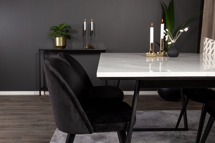 Venture Home Estelle Dining Table 140*90 - White Marble / Black Legs - Velvet Dining Chair - Black / Black 4