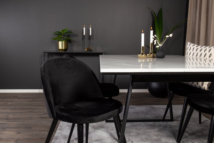 Venture Home Estelle Dining Table 140*90 - White Marble / Black Legs - Velvet Dining Chair - Black / Black 4