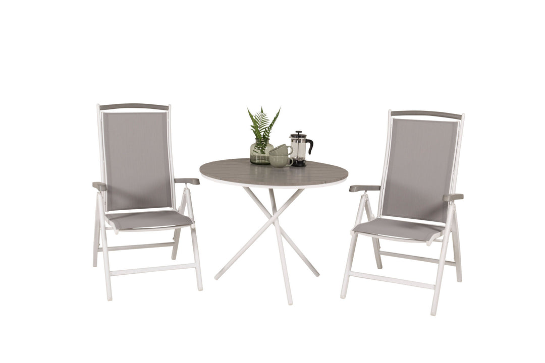 Venture Home Parma cafébord ø90 - White Alu / Grey Aintwood+Albany Chair 5:pos - White Alu / Grey Textilene / Aintwood_2